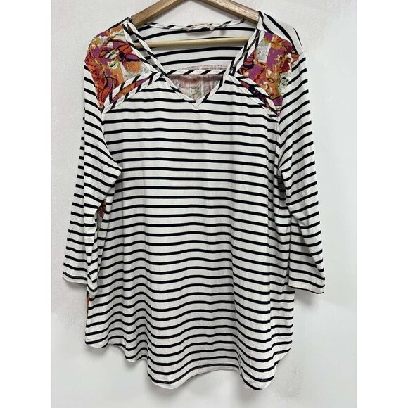 Soft Surroundings Women Striped Front Floral linen blend beachy Back Top Size XL - Picture 3 of 9